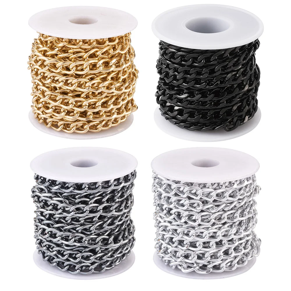 5m Metal Black Chain roll Aluminum Curb Chains Unwelded Twisted Link Chain for Bracelet Necklace Chain Jewelry Making with Spool