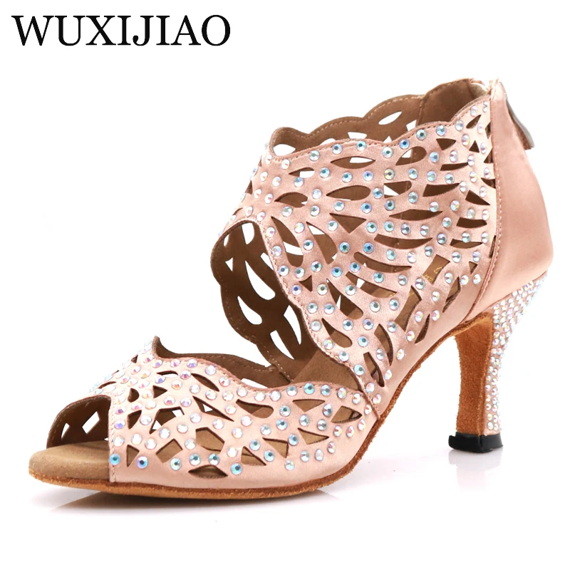 WUXIJIAO Black Rhinestones ladies shoes Jazz sneakers high heel dance shoes with rhinestones Latin dance shoes