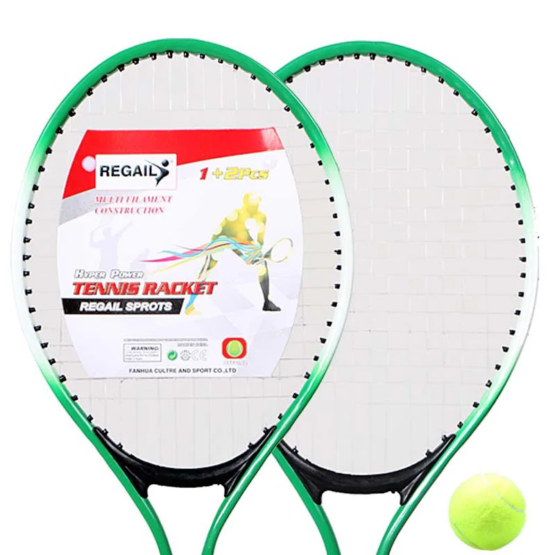 Set of 2 Teenager\'s Tennis Racket for Children Youth Beginners Training Nylon Network Cable Whth Free A Stretchless Tennis Ball