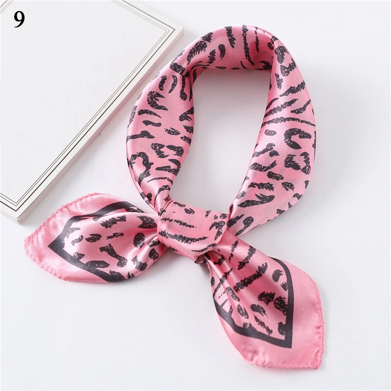 Lady Office Neckerchief Striped Leopard New Square Neck Scarf Women Silk Hair Band Small Foulard Shawls and Wraps Oil Panting