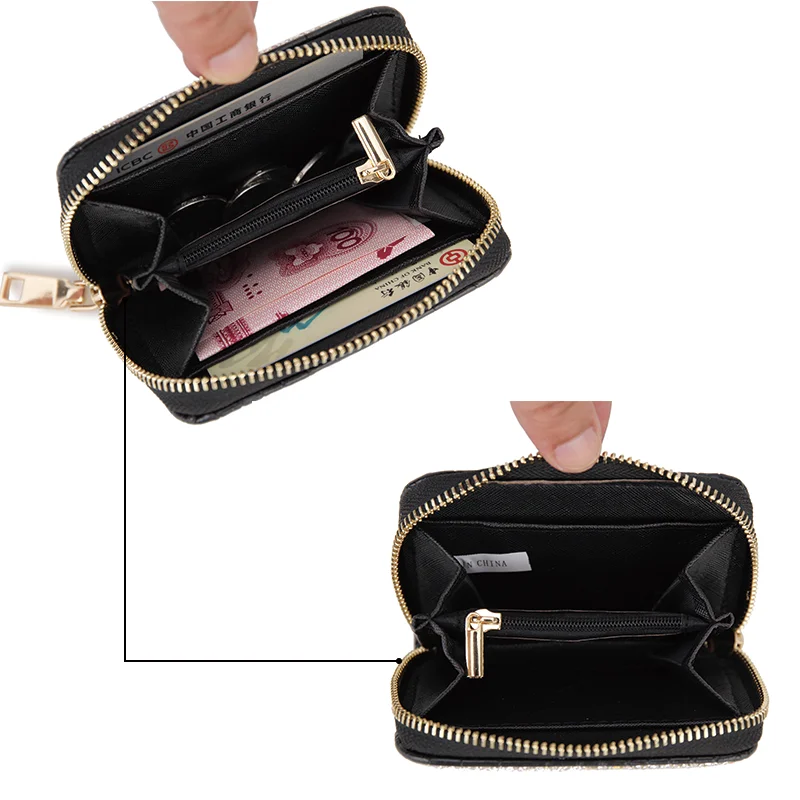 Luxury Color Diamond Pu Leather Women Short Zipper Coin Purses Black Design Clutch Wallet Female Money Credit Card Holder New