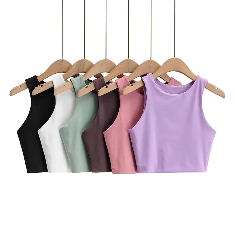 

2024 Summer Fashion Women Sexy Slim Tops O-neck Sleeveless Double Nylon Ladies Good Quality Tank Tops 6 Colors