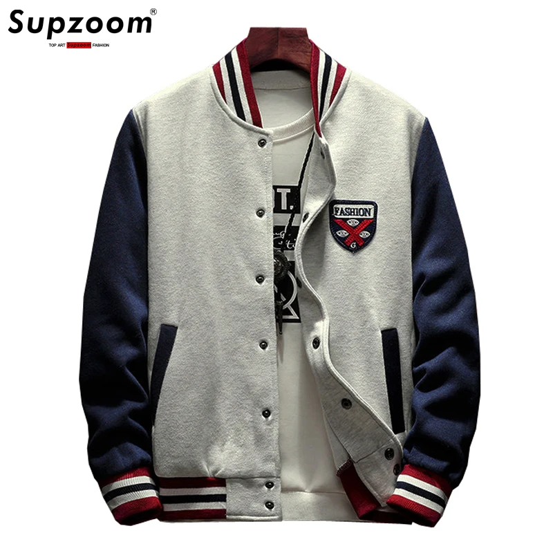 Supzoom-uniforme de béisbol informal de lana para hombre, chaqueta Bomber de algodón empalmado, manga Rib Regular, novedad