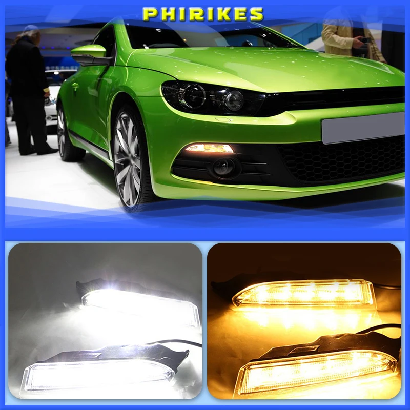 

2pcs For Volkswagen VW Scirocco R 2010 - 2014 LED DRL Daytime Running Light Daylight driving yellow turn Signal lamp