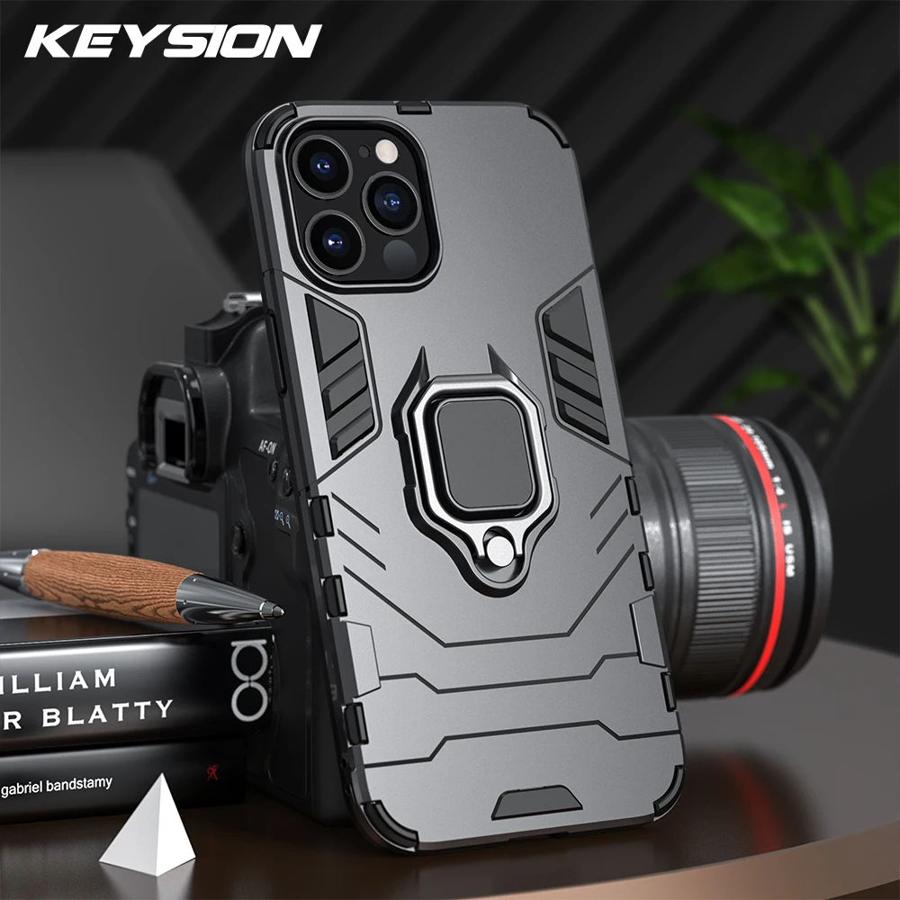 

KEYSION Shockproof Armor Case for iPhone 13 Pro Max 12 11 Pro Ring Stand Back Cover for iPhone 13 Mini XS XR 8 7 6 Plus SE 2020