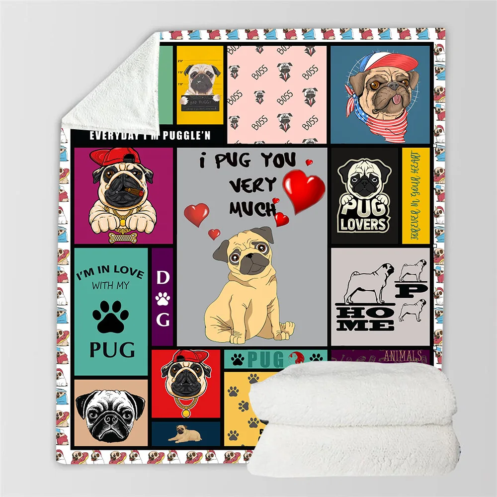 Life Is Better With A Pug Sherpa Blanket 3D printed Wearable Blanket Adults/kids Fleece Blanket Drop Shippng