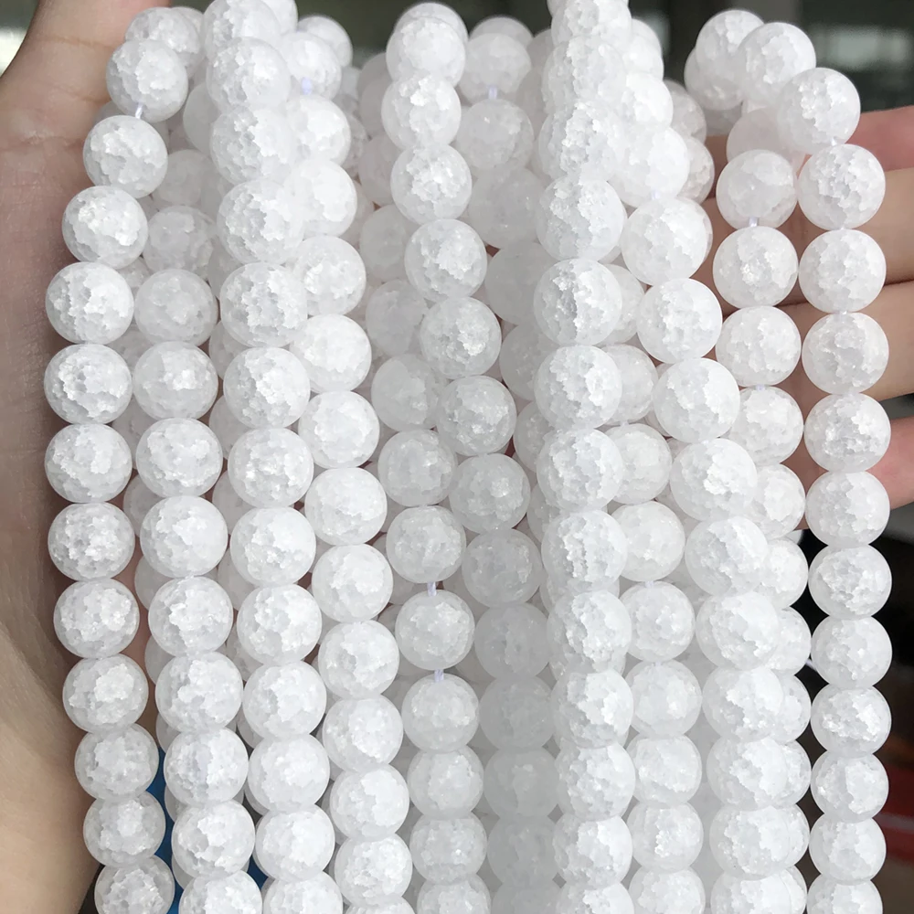 Natural Stone Matte White Snow Cracked Crystal Beads Round Loose Beads For Jewelry Making 15\'\' Strand 4/6/8/10/12mm Diy Bracelet