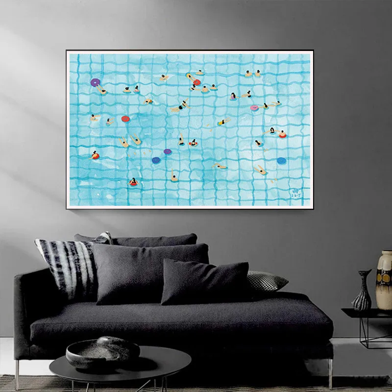 Summer Good Swimmer Canvas Painting Poster Abstract Nordic Wall Art Swimming Pool Prints Photos Picture for Living Room Decor