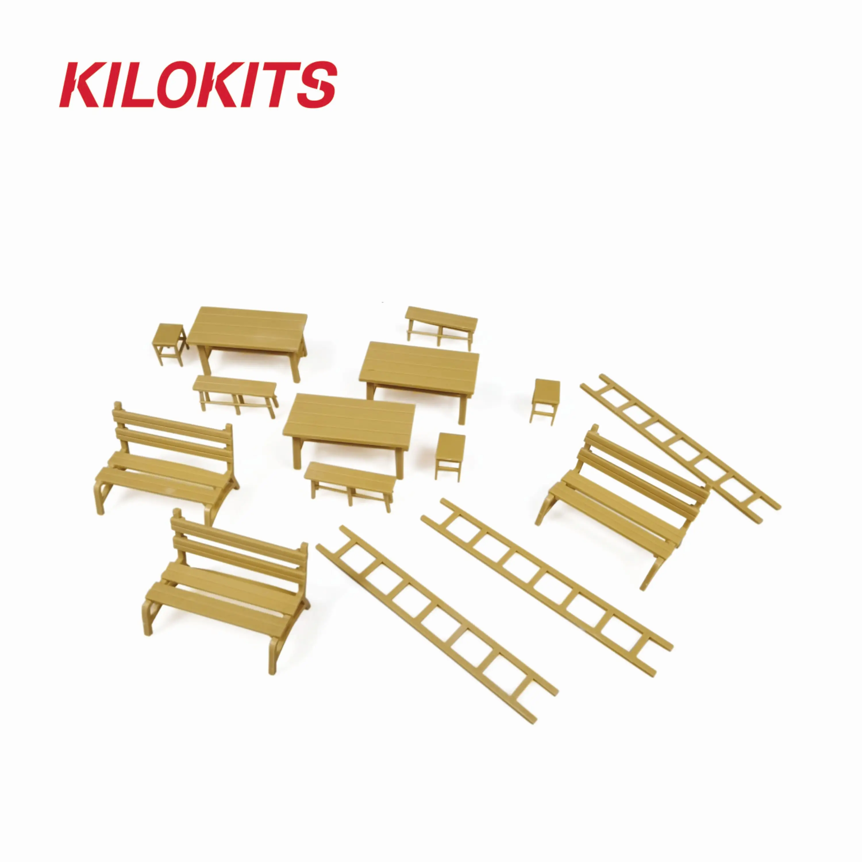 3 Sets 15PCS  1/72 Plastic Table Benches Chairs Ladders Military Dioramas Scenery DIY Hobby Model Building Accessories Kits