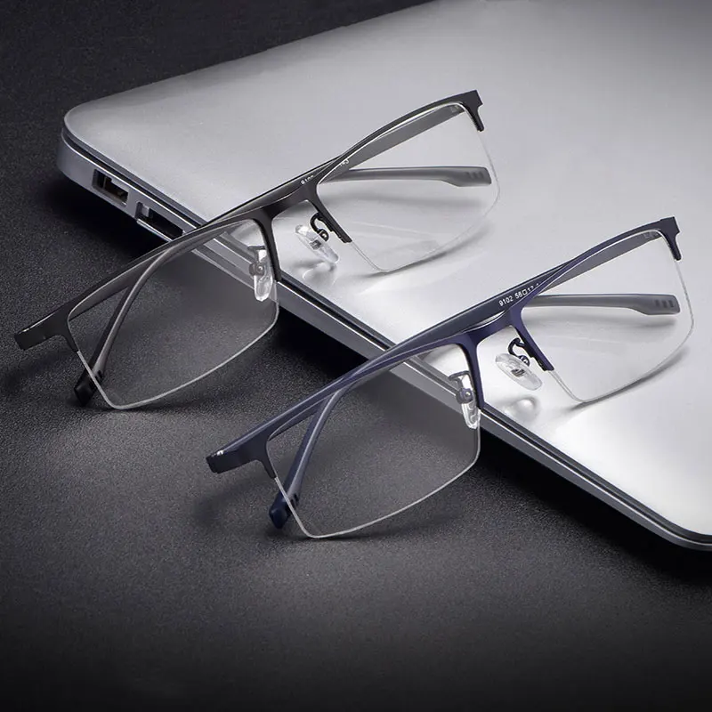 

Ultralight Metal Frame Glasses Men Business Style Half Rim Nearsighted Spectacles with Spring Hinges Hot Selling