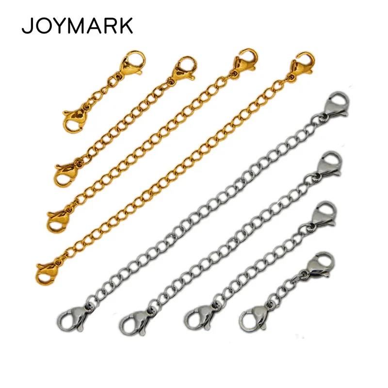 25mm-150mm 6 Sizes 3 Colors Stainless Steel Metal Extend Chain With Lobster Clasps DIY Bracelet Jewelry Accessories BXGA012