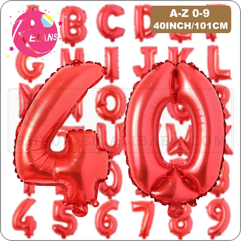 Large 40 Inch Red Aluminium Foil Number letter Balloons 0-9 Birthday Ballons Wedding Party Decoration Adult Kids Air Globos