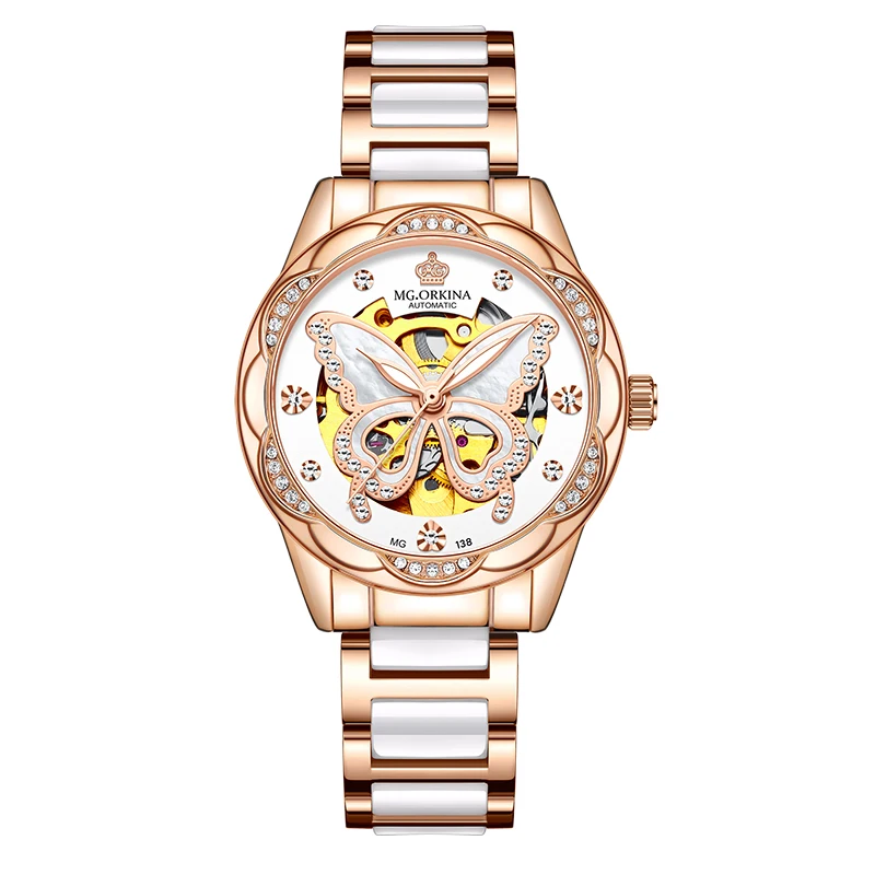 New Fashion Women Mechanical Watch Waterproof Luxury Brand Ladies Automatic WristWatch Ceramic Hollow Design Clock Montre Femme