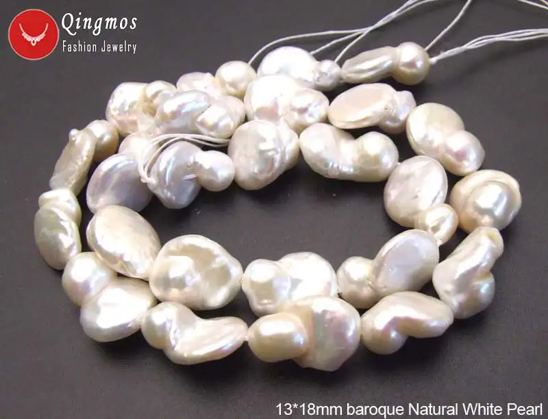 Qingmos Baroque 13*18mm Natural Freshwater White Pearl Loose Beads for Jewelry Making DIY Necklace Bracelet Earring Strands 14''