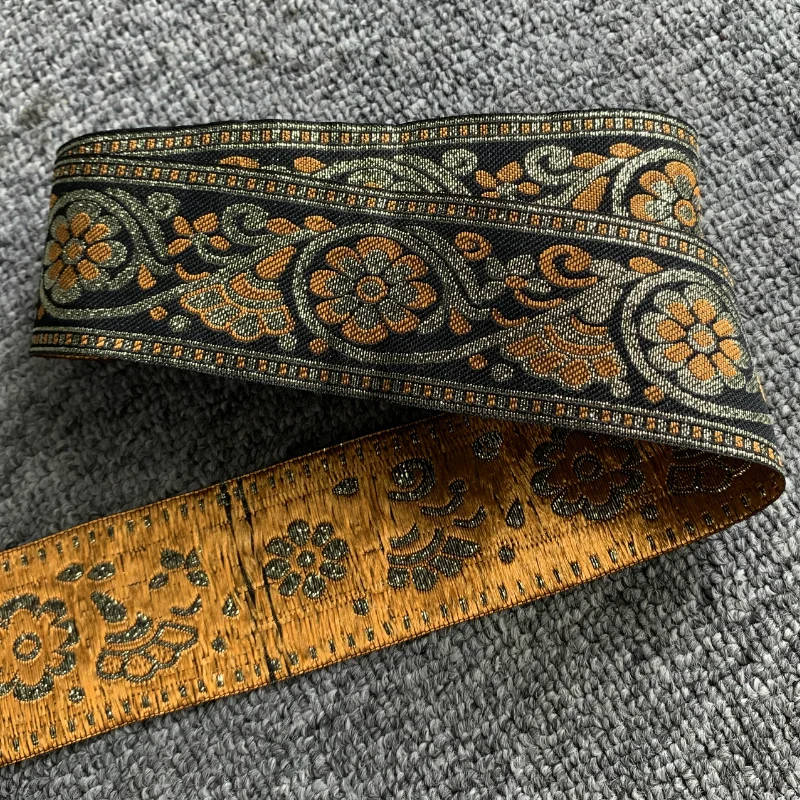 10 yardas/lote de aproximadamente 5cm de ancho, cinta Jacquard tejida, adornos de flores, patrón dorado negro para cortina y accesorio de ropa ZERZEEMOOY