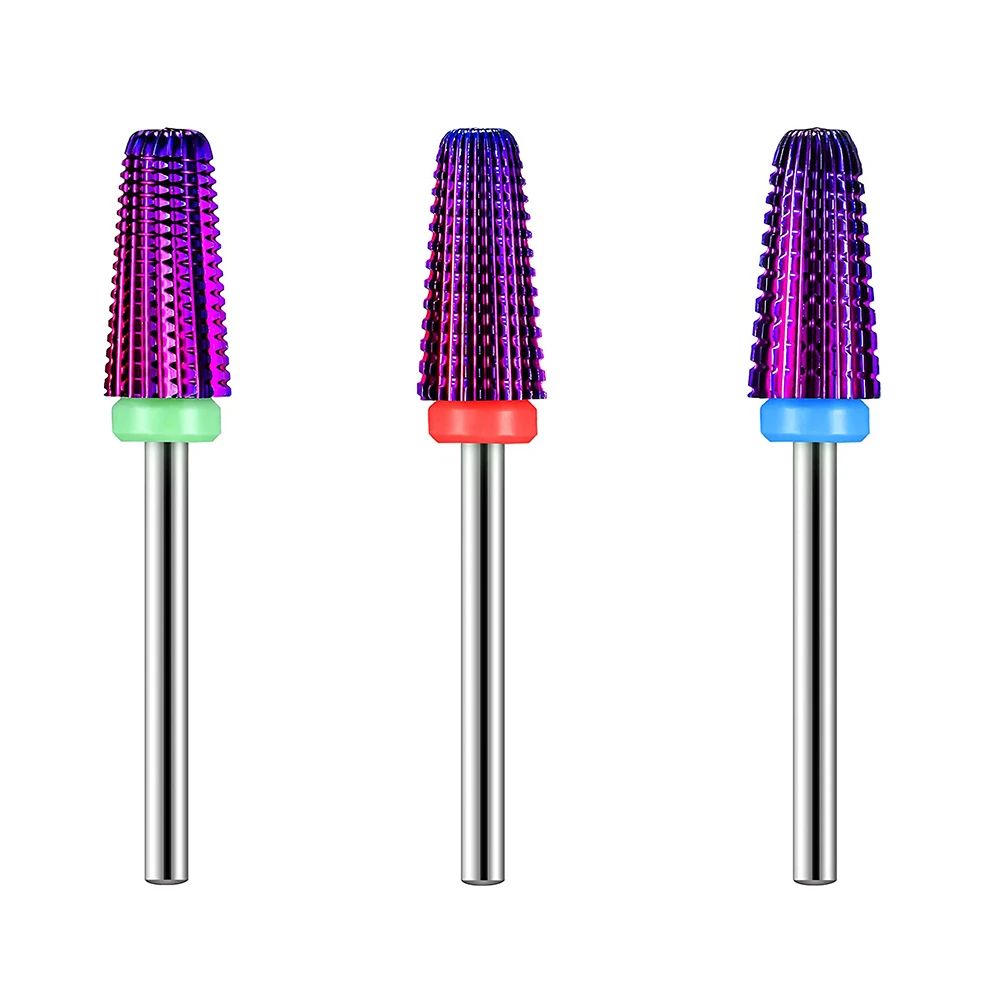 3PCS Tungsten Carbide Bits Nail Drill Bit 5 IN 1 Milling Cutter for Electric Machine Manicure Nail Art Tool Accessories Purple