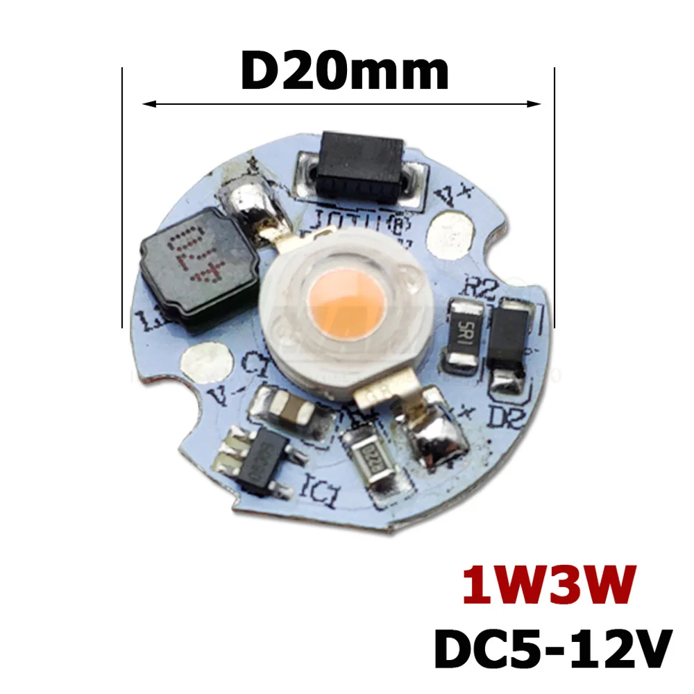 DC5-12V LED PCB Installed 1W 3W LED Chip SMD COB Doide Warm Cool White Red Green Blue Yellow 660 440 UV Growlight D20MM 12V Lamp