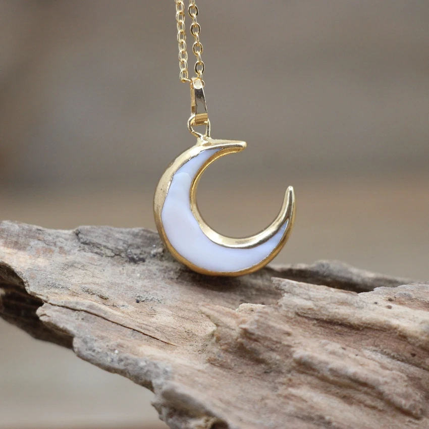 Natural White Shell Crescent Moon Pendant Chains,Reiki Healing Shell Ox Horn Chams Necklace Women Jewelry Dropship,QC3006