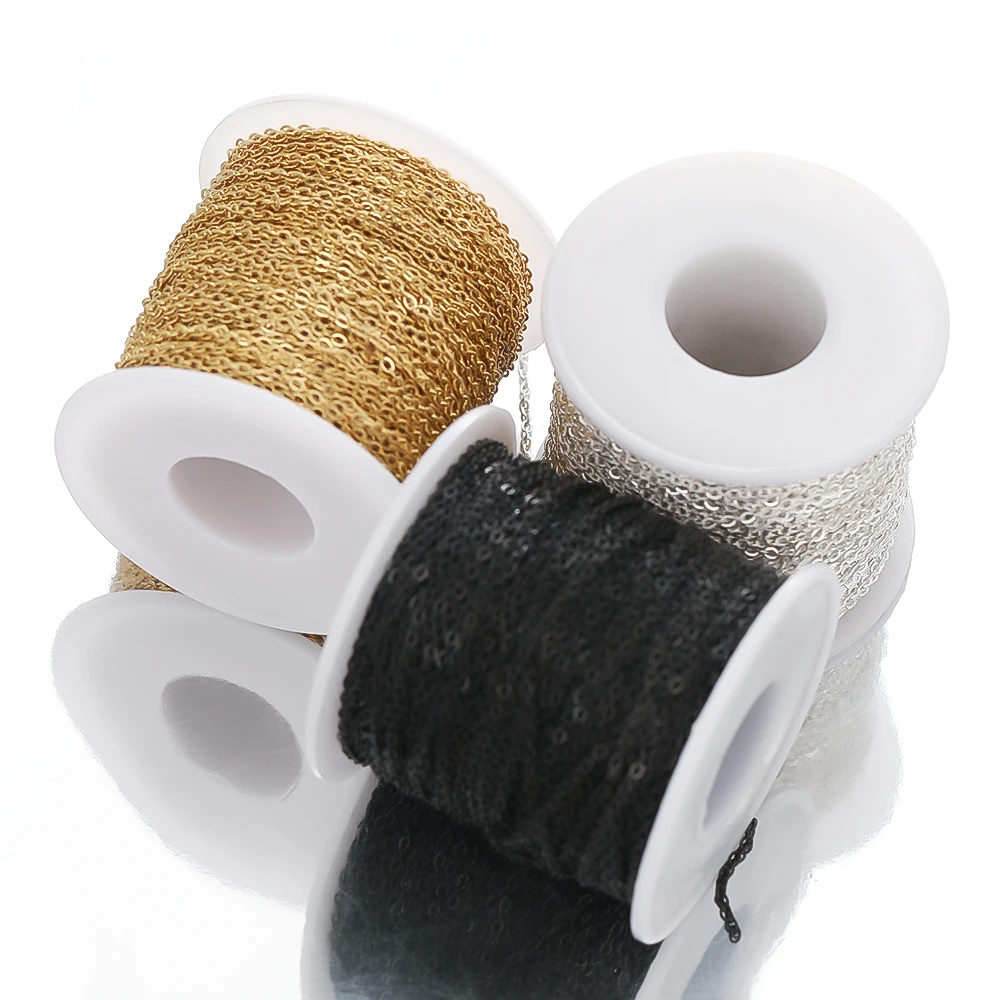 2 Meter Edelstahl-Gliederketten in Goldfarbe, Großpackung, Kabelketten für DIY-Schmuckherstellung, 1mm 1,5mm 2mm Breite, Körperketten – Detail 5