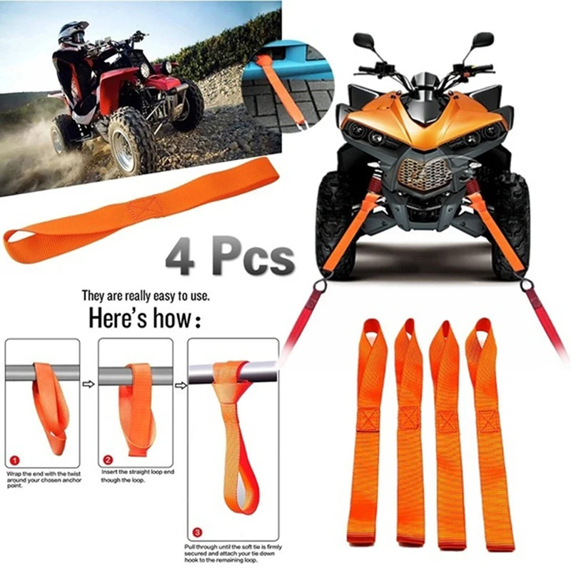 30.5x2.5x0.1cm 1/4Pcs Soft Loop Tie Down Straps Ratchet Towing Cargo ATV Motorcycle 600LBS