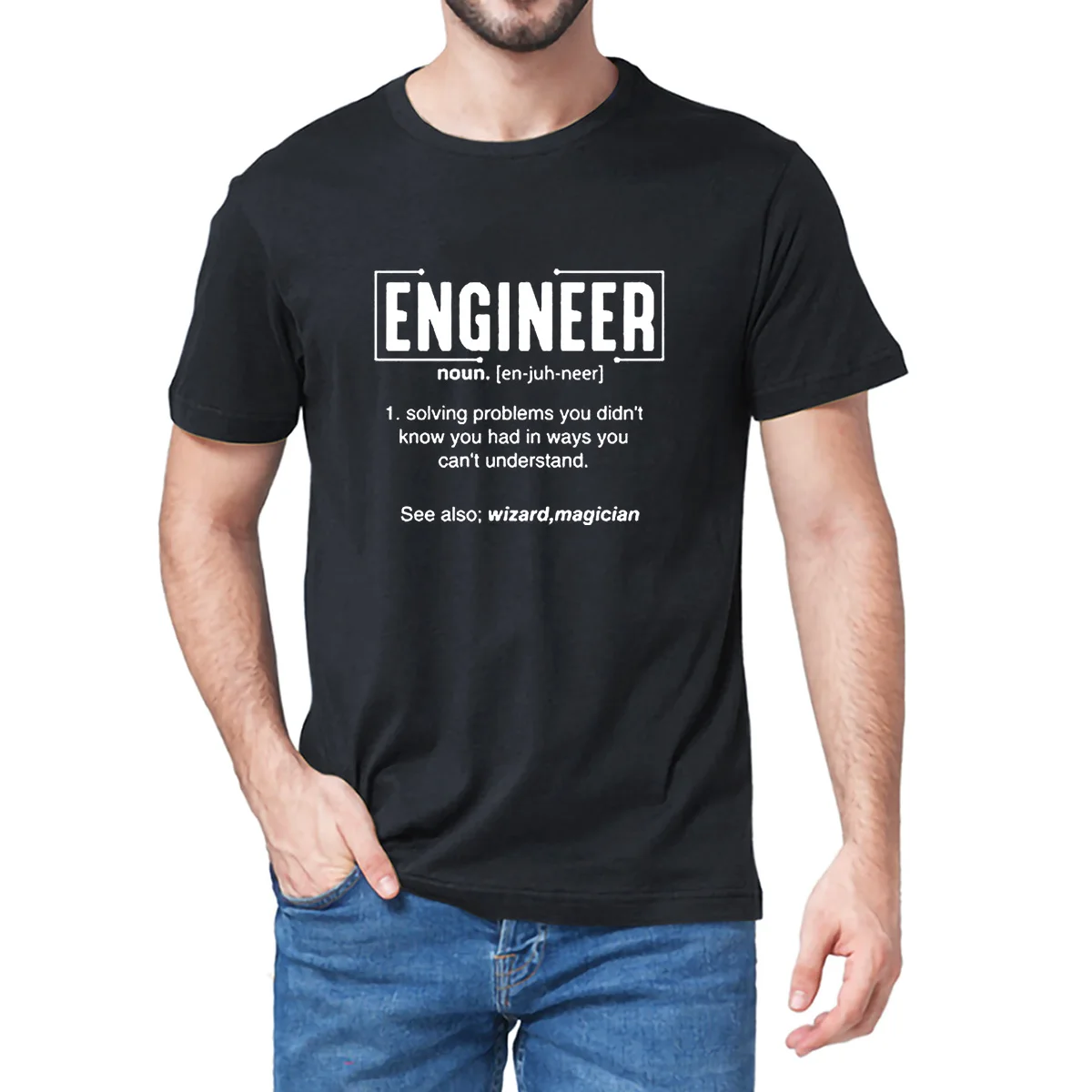 Unisex 100% Cotton Engineer Dad Definition Noun Black Summer Men\'s Novelty T-Shirt High Quality Women Casual Streetwear EU Size