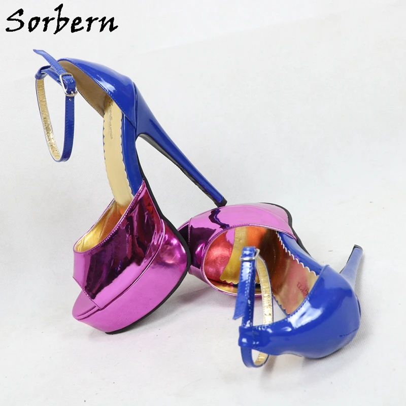 

Sorbern Metallic Purple Women Sandal Ankle Strap Platform Women Party Shoes 16Cm 18Cm Ladies Heels Party Sandals Multi Colors