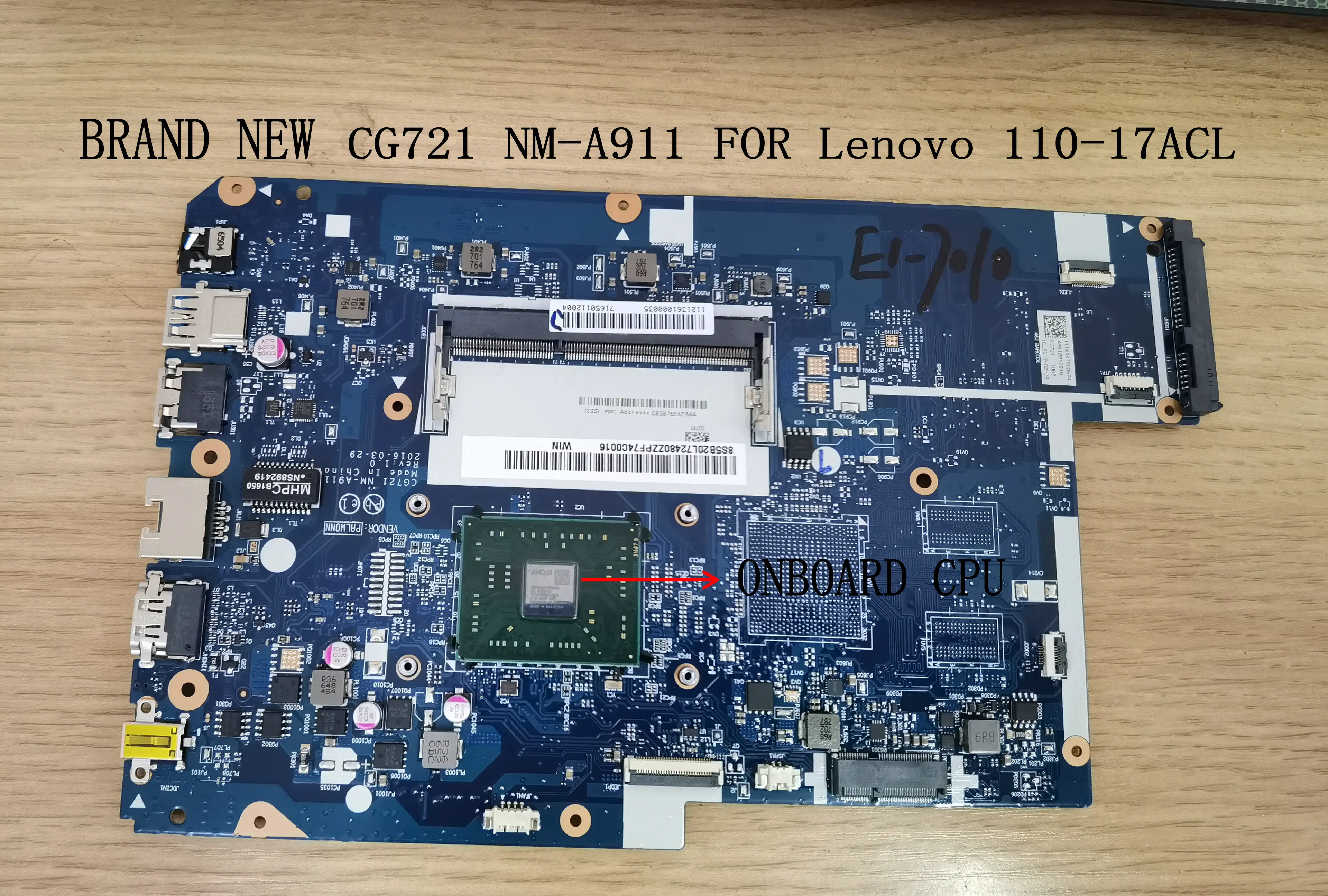 FAST SHIPPING.BRAND NEW,CG721 NM-A911 LAPTOP MOTHERBOARD FOR LENOVO 110-17ACL MAINBOARD. ONBOARD PROCESSOR