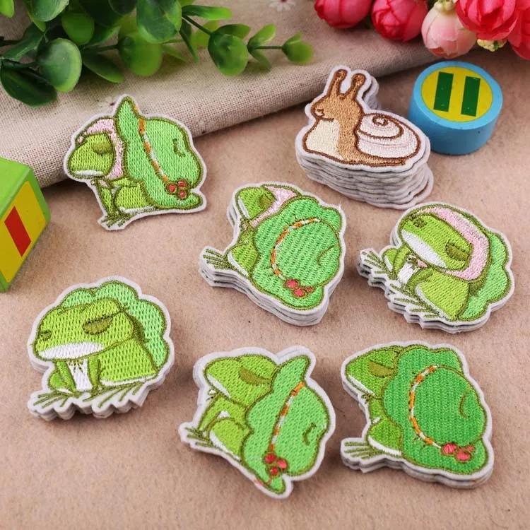 

Cartoon Animal Hat frog Patches Cute The Frog series Embroidery Appliques for Clothes Iron On Badges for Kids Stickers