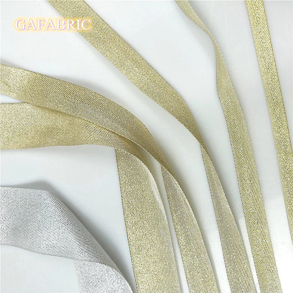 3 Yards Gold Silver Herringbone Pattern Ribbons Polyester Tape Party Decoration Apparel Sewing & Fabric Golden Satin Riband