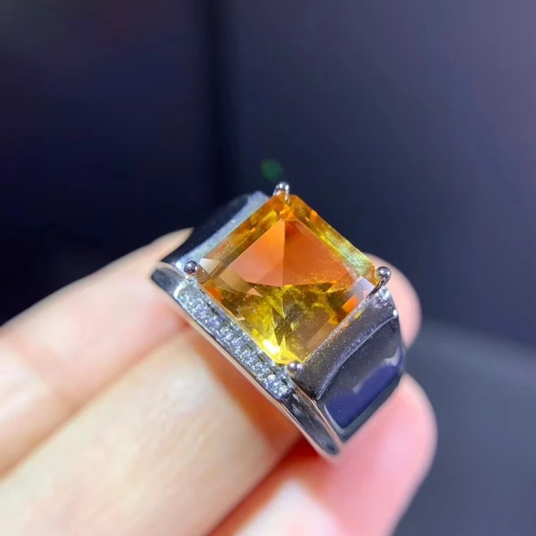 2021 new square Citrine Ring for men jewelry muscular man styles man ring shiny birthday Christmas gift