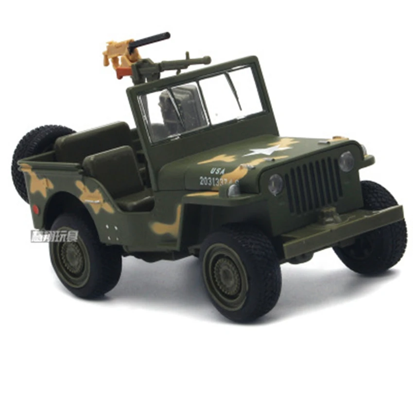 1:32 Willis off-road military alloy model children's toys World War II military vehicle series Light music open hood