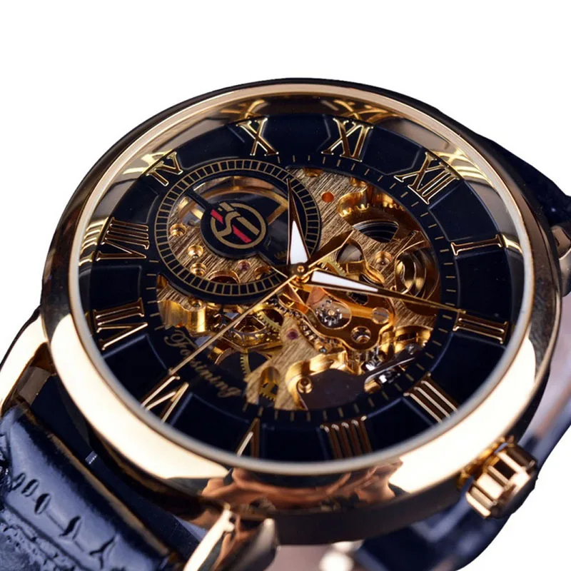 Luxury Mens Steampunk Skeleton Stainless Steel Mechanical Wrist Watch