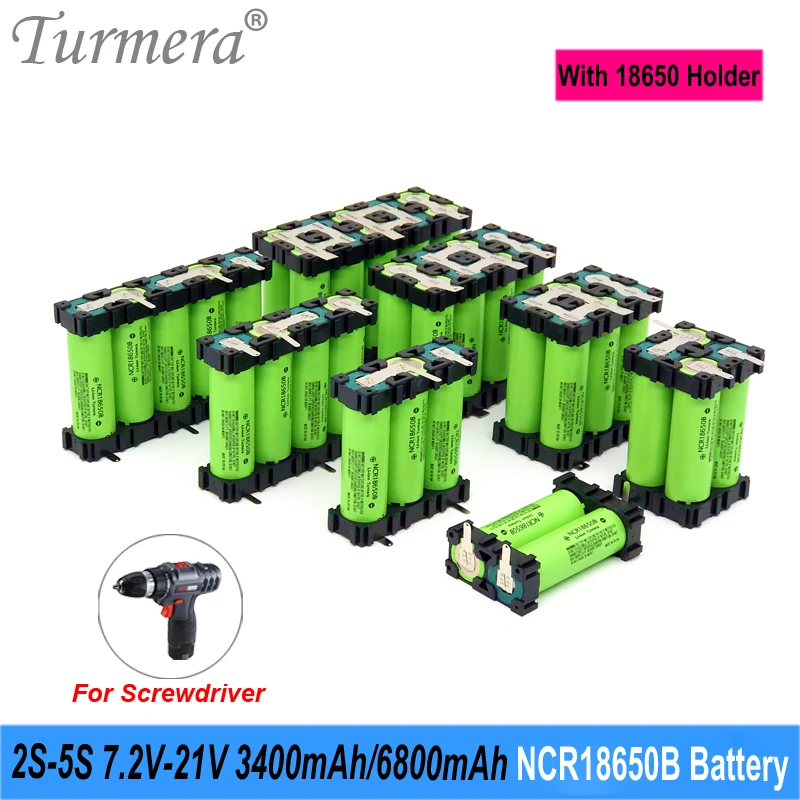 

Turmera NCR18650B 18650 3400mAh Battery Soldering Nicekl with Holder for 3S 12.6V 4S 16.8V 5S 21V Electric Drill Screwdriver Use