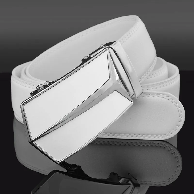 New Brand Letter T-shaped Men\'s Belt Designer White Luxury Fashion Leather Belt High Quality Metal Automatic Buckle