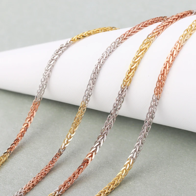 

Real 18K Multi-tone Necklace For Women Female Wheat Link Chain 40cm/45/50cm Length Au750