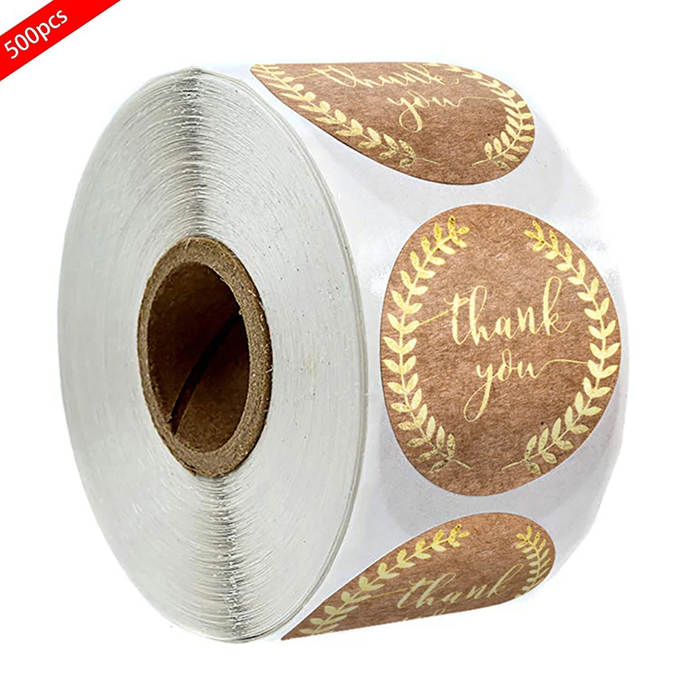 500 Pcs Round Thank You Kraft Stickers 1 Inch Gold Labels Wedding Pretty Gift Cards Envelope Sealing Label Stationery Stickers