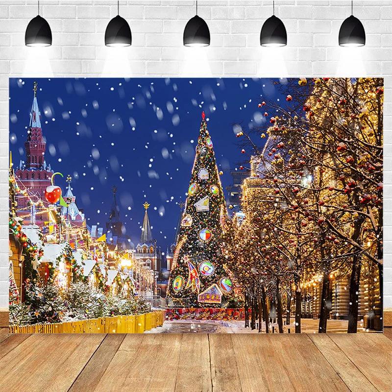 Winter Christmas Photography Background Snowflake Street Christmas Tree Decoration Props Child Portrait Photo Backdrop Banner