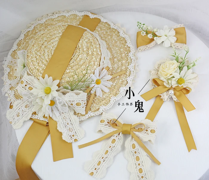 

Кружевная заколка в стиле Лолиты Ginger Lolita, плоская шляпа, повязка на голову KC, боковая заколка, повязка для волос Moon Guihu Sunflower