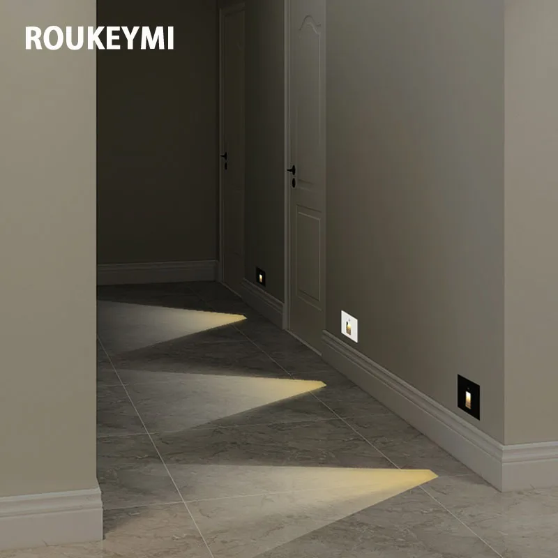 ROUKEYMI المغناطيسي الدرج خطوة أضواء محس حركة الألومنيوم المنزل الجدار الشمعدان ليلة Footlight الحديثة راحة مصباح مقاوم للماء