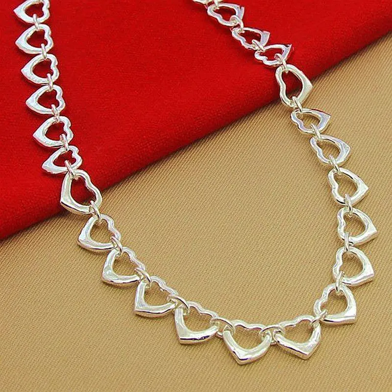 925 Silver Necklace Fashion Full Small Heart Charm Necklaces Beautiful Jewelry Women Female Birthday Gift