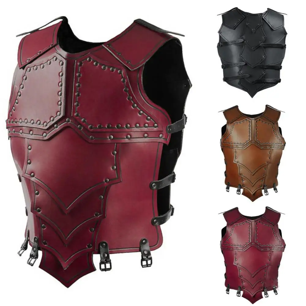 Armor Vest Vintage Medieval Steampunk Chest Guard Viking Warrior Leather Vest Tops Cosplay Costume Larp Pectoral Gear for Men