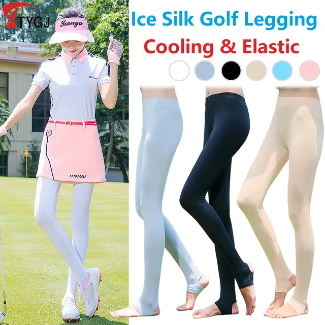 PGM damskie golfowe elastyczne legginsy pończochy krem do opalania lodowy jedwab rajstopy wąż spodnie golfowe Outdoor anty-uv cienkie gładkie długie skarpetki
