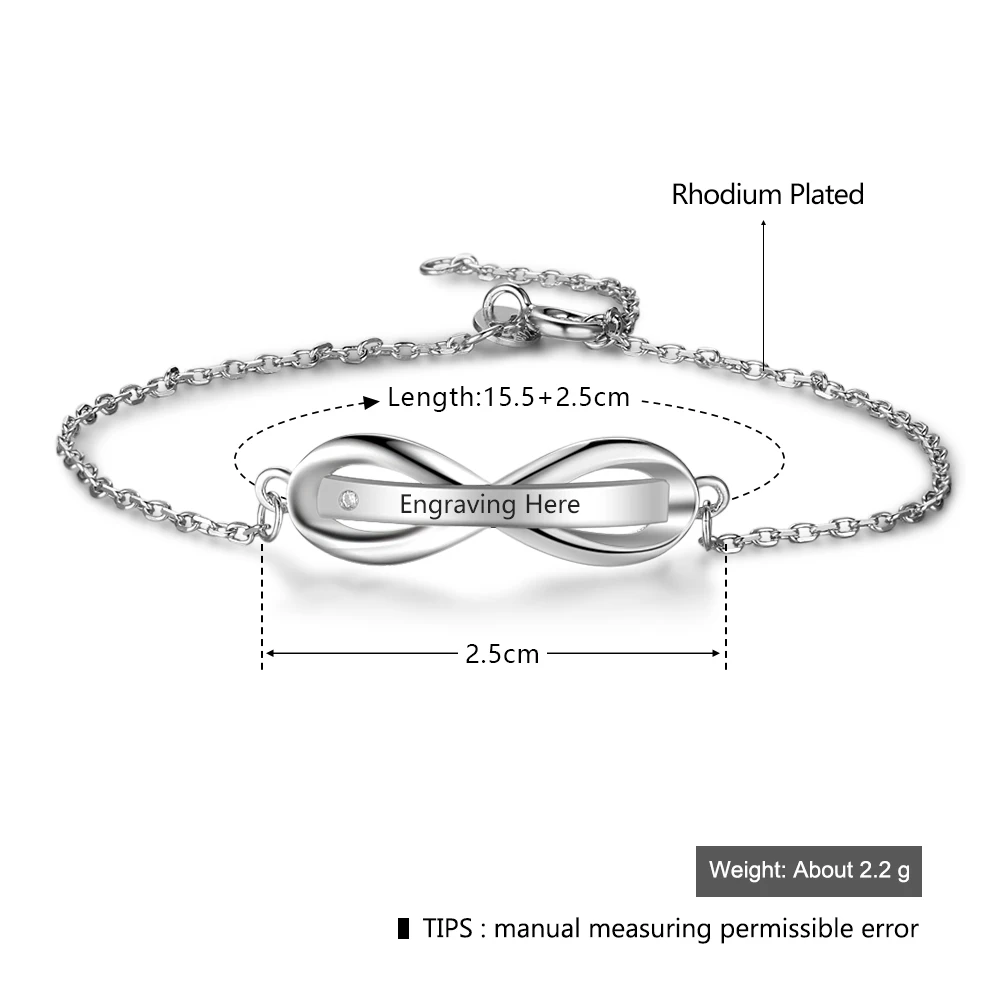 Personalized Engraving Infinity Adjustable Chain Bracelets & Bangles Customized Name Bar Bracelets for Women Gifts (BA102455)