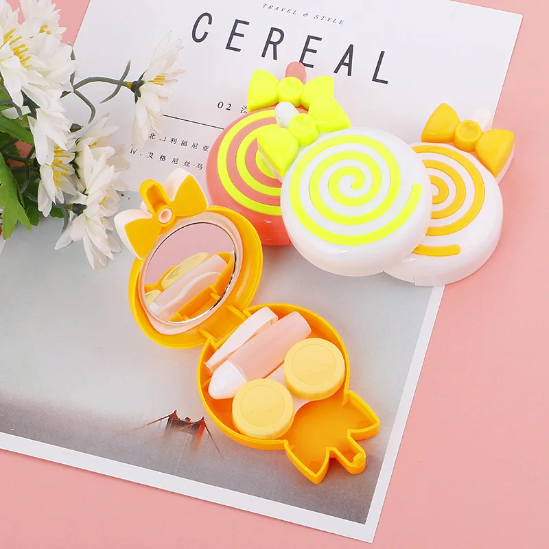 Creative Personality Colorful Lollipop Contact Lens Case with Mirror for Women Portable Cute Eyes Care Kit Glasses Holder Box