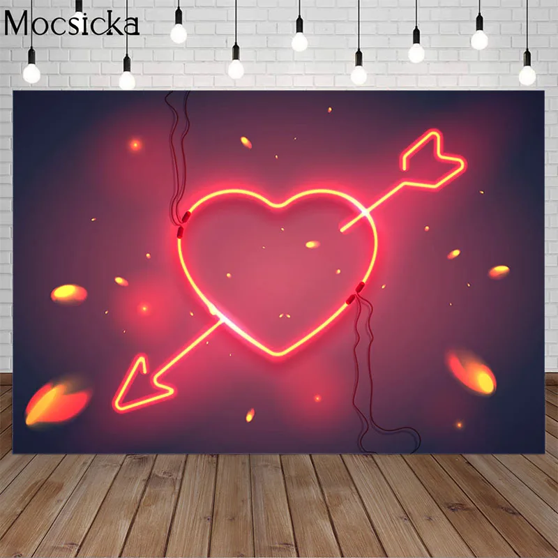 Mocsicka Valentine's Day Glow Love Heart's Arrow Photography Background Romantic Art Portrait Backdrop Props For Photo Studio