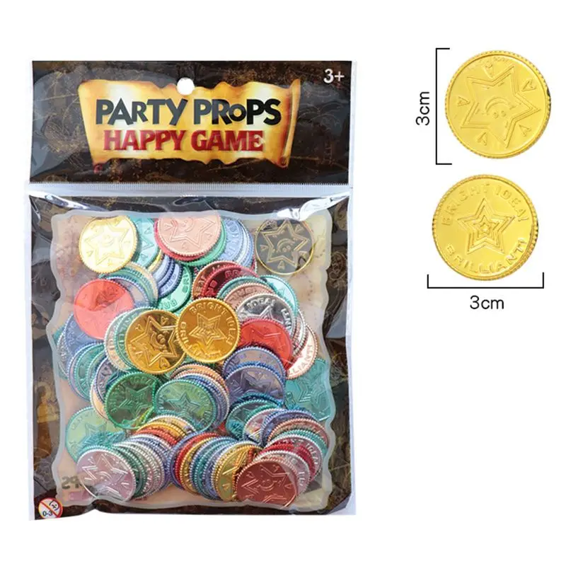 100 plastica Lucky Pirate monete d'oro monete d'oro colorate per giochi bomboniere forniture per feste Pirate Party Treasure Hunt Game