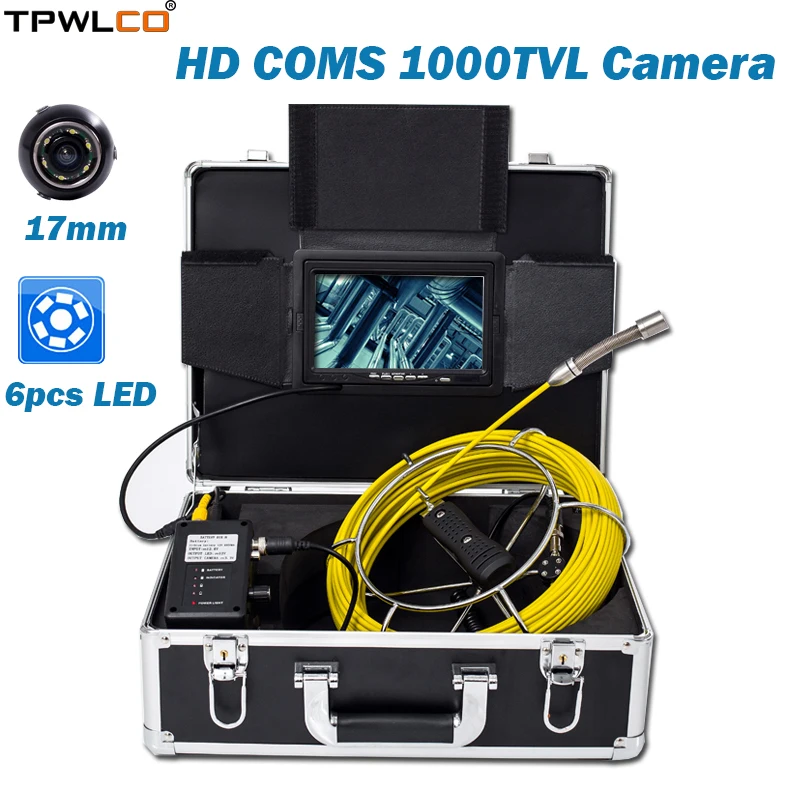 

20-50m Cable 7inch Screen 17mm Industrial Endoscope Video Camera With 6pcs LED Lights Used For Pipeline Inspection System