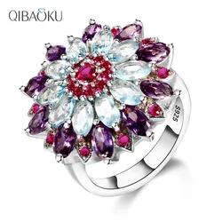 Vintage Silver Ring Multicolor Gemstone Flower Shape Top Quality New Design Jewelry Rings for Women Wedding Ring Gift