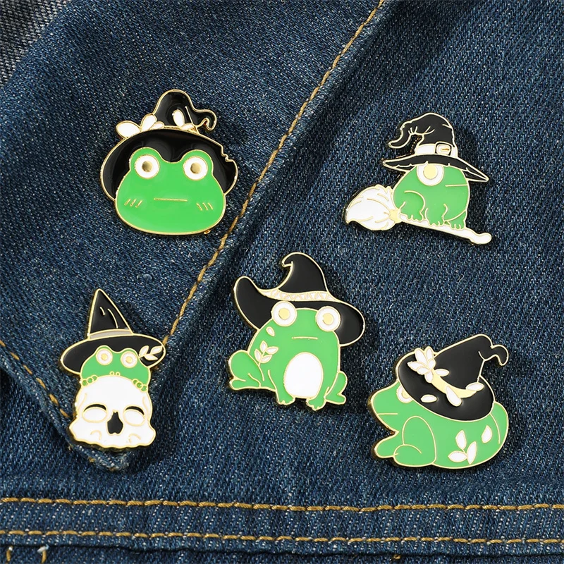 Cartoon Anime Frog Enamel Lapel Pin Cute Wizard Hat Frog Brooch Student Cute Witch Frog Brooch Ladies Jewelry Accessories Gift