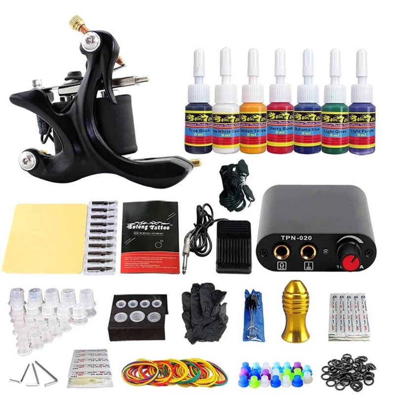 

Coil tattoo machine complete tattoo machine kit needle ink power supply complete supplies liner shader for tattoo shop